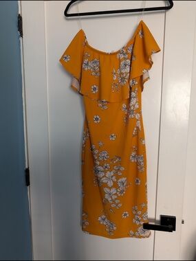 Women's Yellow Floral Off-Shoulder Ruffle Dress